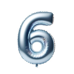 Number 6 Foil balloon. Isolated on white background.