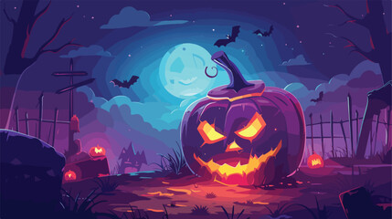Scary pumpkin halloween lantern realistic vector fl - obrazy, fototapety, plakaty