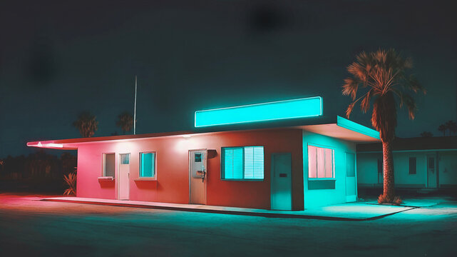Secluded motel in the night, neon noir