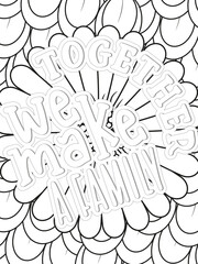 Keychain Quotes Flower Coloring Page Beautiful black and white illustration for adult coloring book
