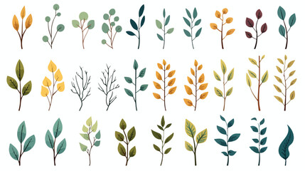 Set of branches with leaves. Vector illustration on