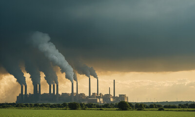Pollution in the sky from factories and industries background 