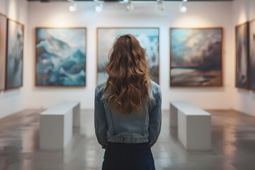 Contemplative Businesswoman in a Modern Art Gallery Exploring Innovative Ideas