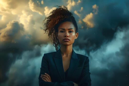 Poised and Powerful A Confident Business Leader Faces the Storm Head On