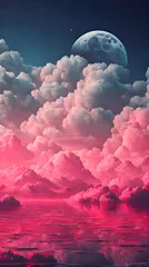 Photo sur Plexiglas Rose  Maroon Color cloud sky landscape in digital art style with moon wallpaper