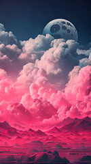 Maroon Color cloud sky landscape in digital art style with moon wallpaper