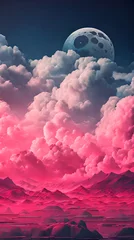 Foto op Plexiglas Maroon Color cloud sky landscape in digital art style with moon wallpaper © Ivanda