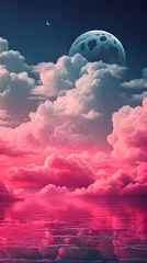 Raamstickers Maroon Color cloud sky landscape in digital art style with moon wallpaper © Ivanda