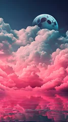 Muurstickers Maroon Color cloud sky landscape in digital art style with moon wallpaper © Ivanda