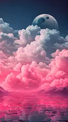 Foto auf Leinwand Maroon Color cloud sky landscape in digital art style with moon wallpaper © Ivanda