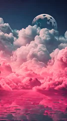 Fototapeten Maroon Color cloud sky landscape in digital art style with moon wallpaper © Ivanda