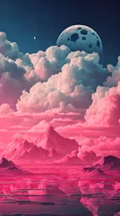 Fototapeten Maroon Color cloud sky landscape in digital art style with moon wallpaper © Ivanda