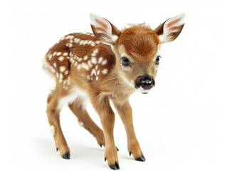 Obraz premium Adorable Fawn Standing Isolated on White Background