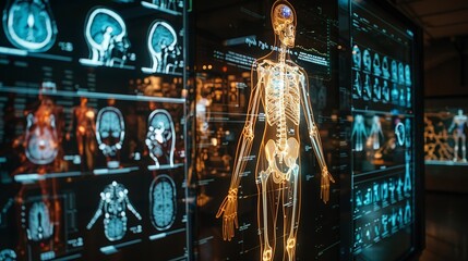 A holographic display showing detailed anatomy information of the human body - obrazy, fototapety, plakaty