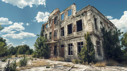 Fototapeta na wymiar Eerie Remnants: Abandoned Buildings and Ruins
