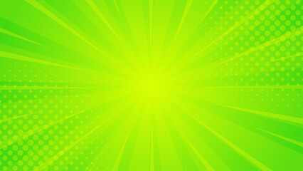 Bright green-yellow gradient abstract background. Green comic sunburst effect background with halftone. Suitable for templates, sales banners, events, ads, web, and pages © Ruwaifi