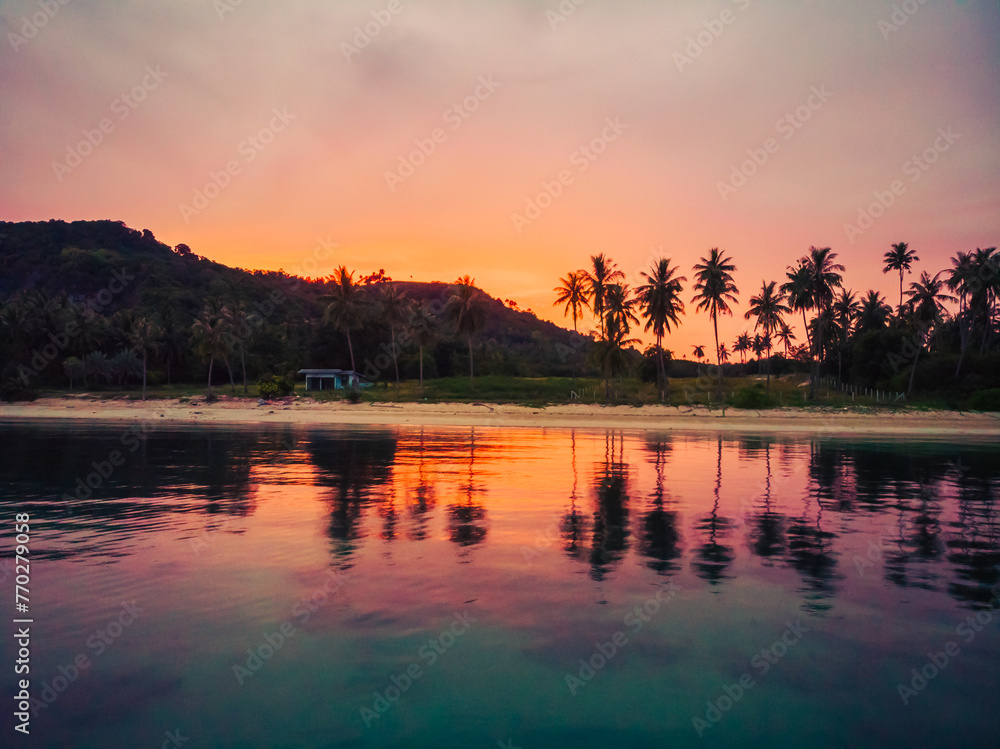 Wall mural aerial view of beautiful tropical beach and sea with palm and other tree in koh samui island