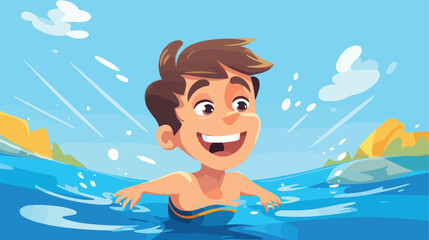 Obraz na płótnie Canvas Smiling kid swimming in the sea. Teenager boy in bl