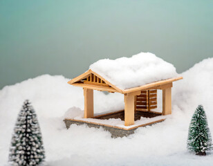 大雪の露天風呂　ミニチュア模型 - obrazy, fototapety, plakaty
