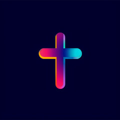 Obraz premium 십자가의 벡터 그래픽 로고, 단순한 최소한의, 작고, 역동적이고, 희망적인, 사이키델릭 컬러 그라데이션.