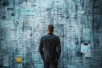 Businessman Brainstorming Innovative Ideas in Zero Gravity Office Environment