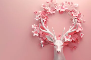 Deurstickers A deer is surrounded by flowers © toonsteb