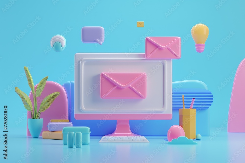 Poster a computer monitor with a pink envelope on it