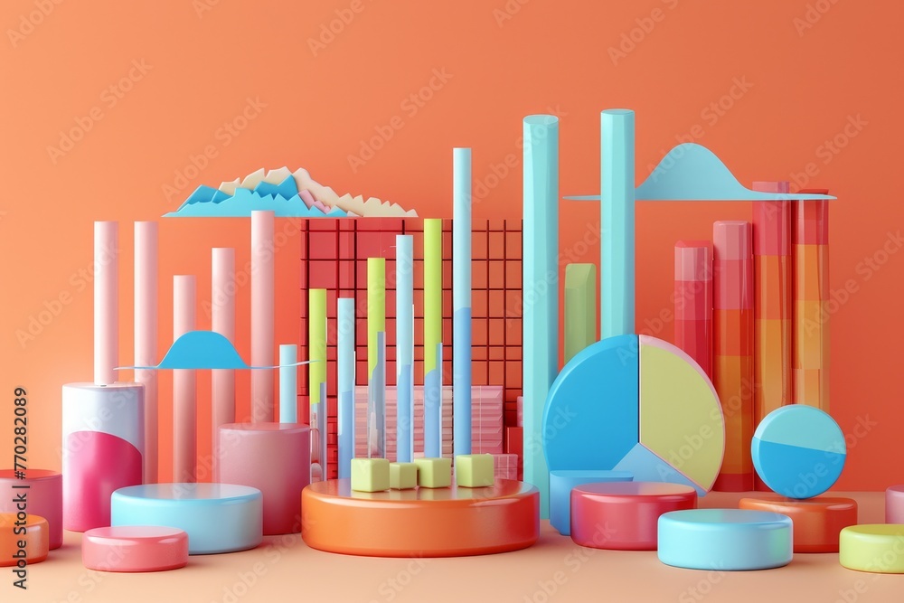 Poster a colorful display of shapes and numbers including circles squares