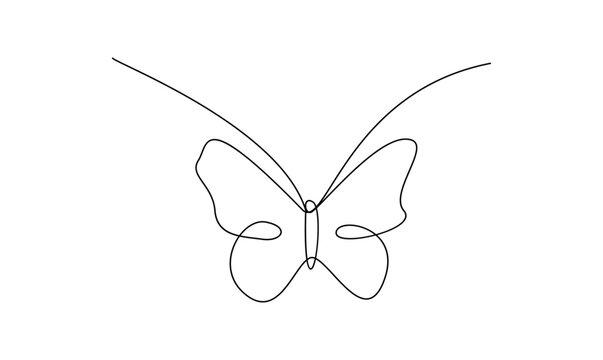 Vector single continuous line drawing of beautiful butterfly flying abstract for salon or spa business minimalist design