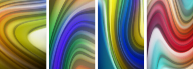 Rainbow color liquid. Wave lines poster set for wallpaper, business card, cover, poster, banner, brochure, header, website