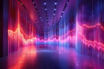 Pulsating Neon Outline of a Trading Chart Illuminating the Shadowy Background with Ethereal Glow