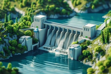 A large dam with a water flow of water - obrazy, fototapety, plakaty