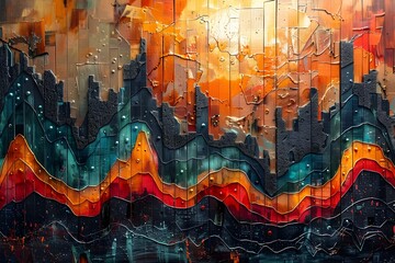 Captivating Digital Mosaic Artwork Showcasing a Unique Trading Chart Collage with Pixelated Tiles Representing Big Data Aesthetics