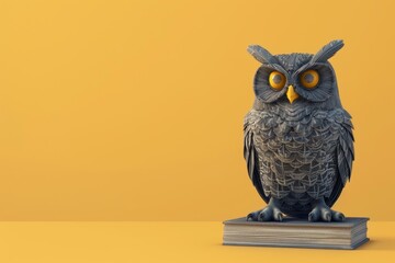 A brown owl is sitting on top of book