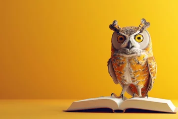 Foto op Canvas A brown owl is sitting on top of book © toonsteb
