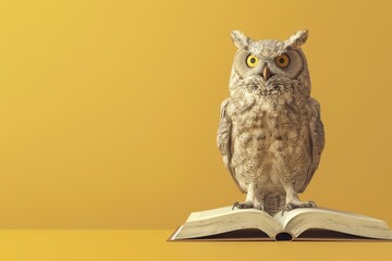 A brown owl is sitting on top of book