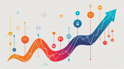 A dynamic vector design showing a line graph that takes a dramatic upward swing as it approaches the year 2024