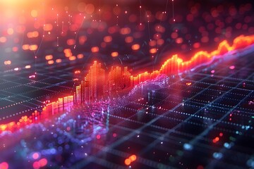 Obraz premium Pulsating Fintech Data Visualization with Luminous Candle Chart and Chromatic Geometric Patterns