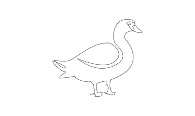 Vector continuous one simple single abstract line drawing of duck in silhouette isolated on a white background