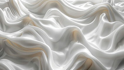 Abstract white silk background with waves of fabric, 3D rendering illustration. Abstract digital art for design. Created with Ai