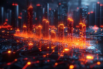 Vibrant Pixel Art Skyline with Glowing Fintech Data Visualizations and Candle Chart Displays