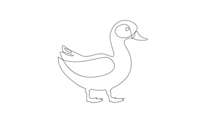 Vector continuous one simple single abstract line drawing of duck in silhouette isolated on a white background
