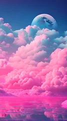 Foto op Plexiglas Pink Color cloud sky landscape in digital art style with moon wallpaper © Ivanda