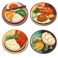 Set of illustrations of various types of appetizing food