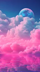 Fotobehang Roze Pink Color cloud sky landscape in digital art style with moon wallpaper