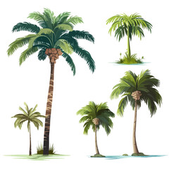 Set of tropical illustrations with palm trees
