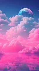 Papier Peint photo autocollant Rose  Pink Color cloud sky landscape in digital art style with moon wallpaper