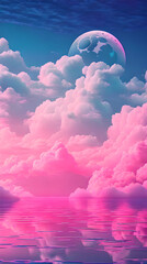 Pink Color cloud sky landscape in digital art style with moon wallpaper