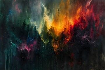Dramatic Baroque Inspired Abstract Oil Painting with Emotive Brushstrokes and Vibrant Color Palette
