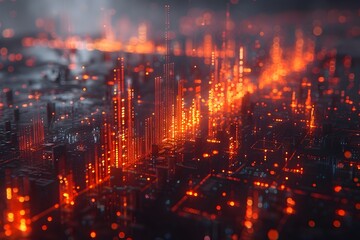 Obraz premium Glowing Fintech Cityscape Abstract Imagining the Future of Data Driven Financial Markets